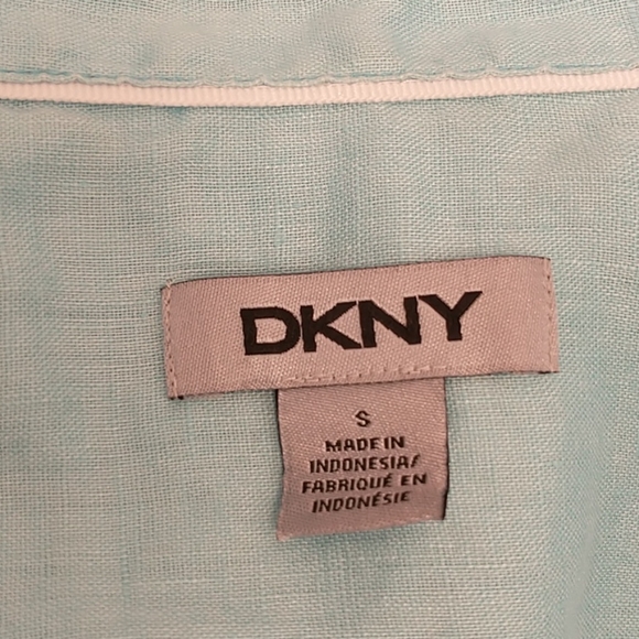 Cerulean Blue 100% Linen Shirt DKNY Lightweight Quality Button Down Long Sleeve - Picture 6 of 9